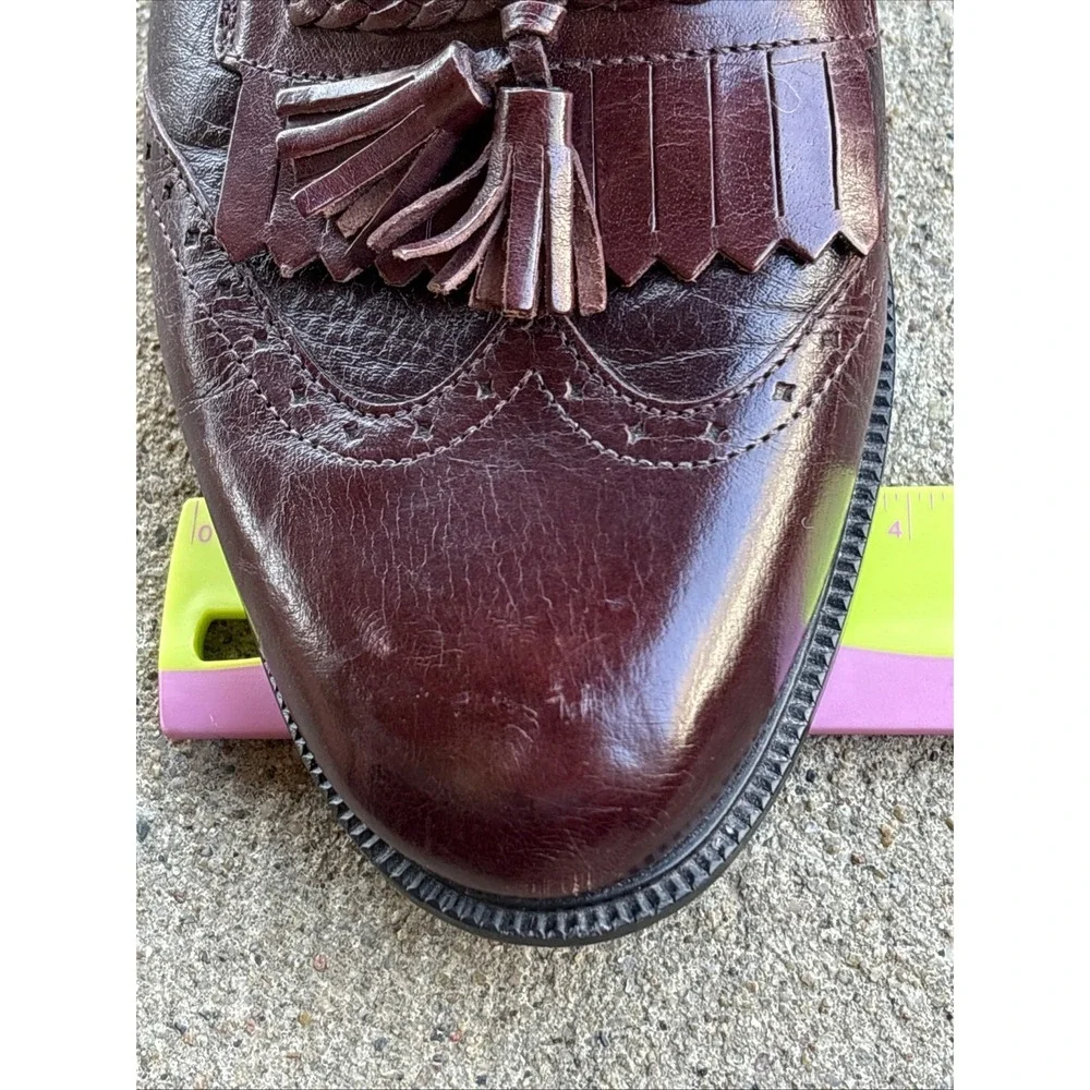 Stanley Blacker Burgundy Leather Slip On Tassel Shoes 9M Wing Tip Old‎ Money